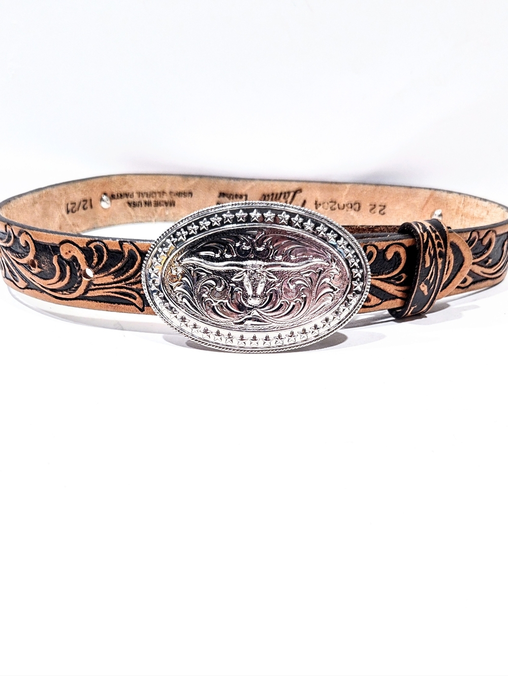 Tony Lama Kids Great American Belt Leather Belt Size 22 USA Flag Concho C60204